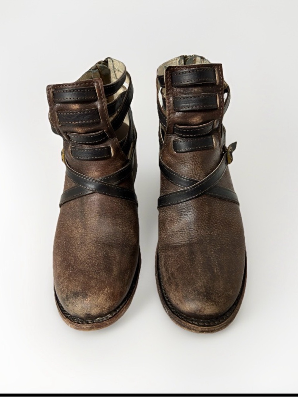 Freebird by Steven Stair Brown Distressed Leather Ankle Booties Boho Hippie Sz 8 - Picture 4 of 9